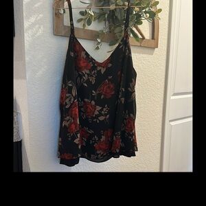 Floral Black and Red Women's Top